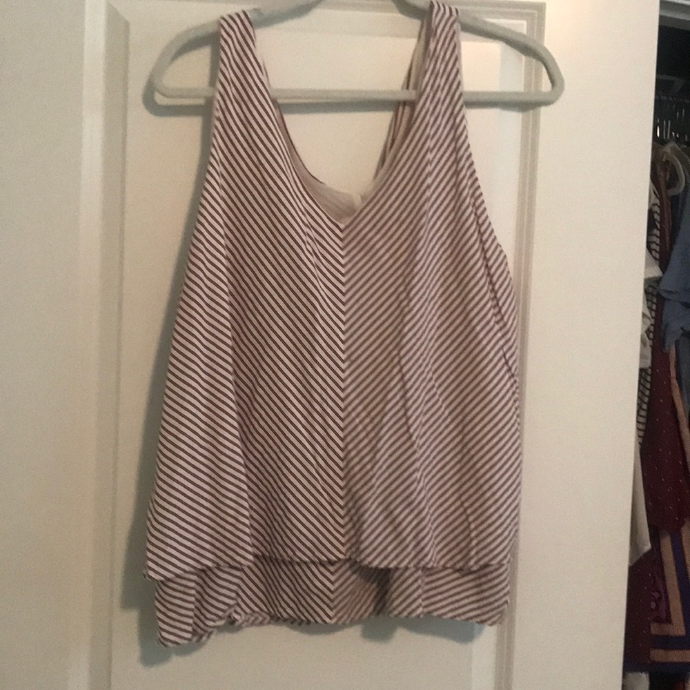 LOFT Red and White Striped V Neck Top